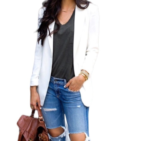 Audrey 3+1 Cream Blazer 3/4 ruched sleeve 1 button Sz S Women - Picture 2 of 12